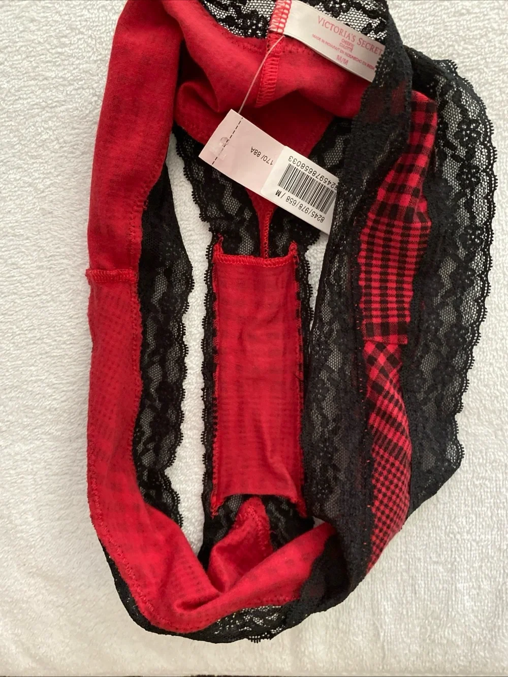 Victoria’s Secret NWT/NOS’14 Wom M Cheeky Culotte Red/Blk Lace Edge Bikini Panty